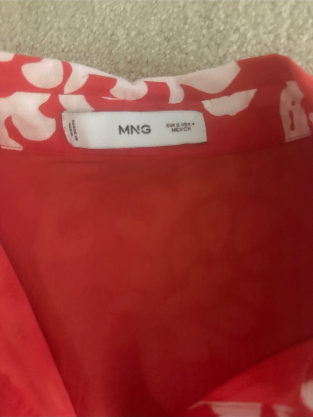 Mango Red and White Printed Short Sleeve Shirt Dress - Picture 2 of 5
